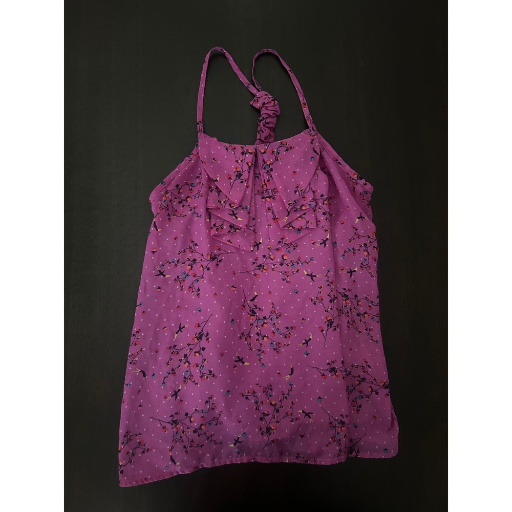 Xhilaration Purple Floral Polka Dot Ruffle Halter Cami Top XS